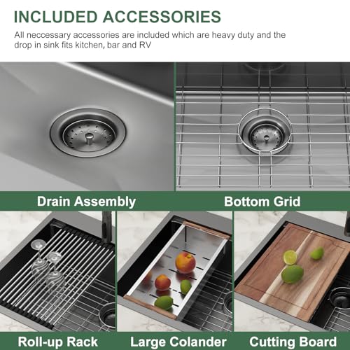 25 Inch Utility Laundry Sink Drop In 16 Gauge Stainless Steel Single Bowl Laundry Room Sink Laundry & Utility Room Kitchen Sinks 25