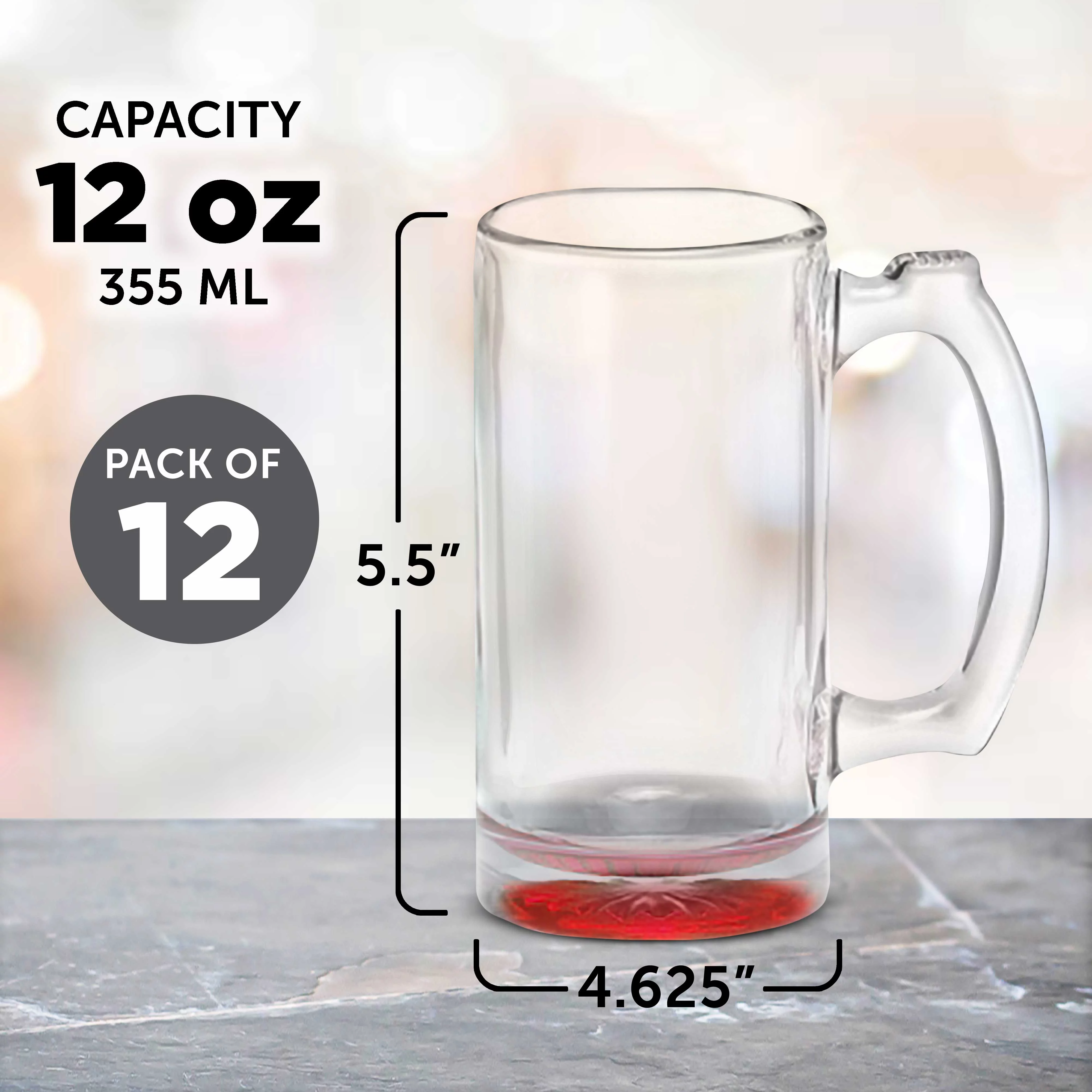 12 Libbey Beer Mugs Set, 12 oz. - Groomsmen Glassware - Red