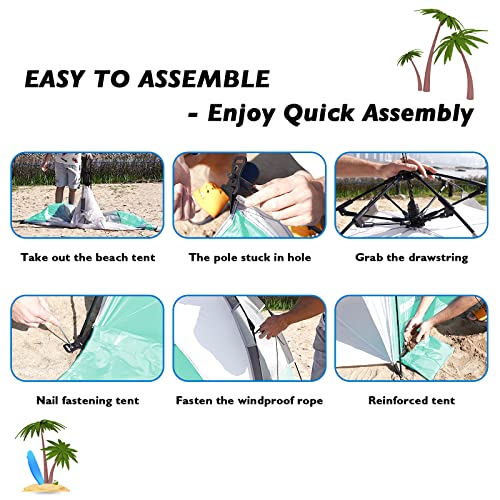 Beach Tent Pop Up Shade, Instant Beach Tents Sun Shelter with UPF 50+ UV Protection, Lightweight & Easy Setup Beach Tent 2-6 Person