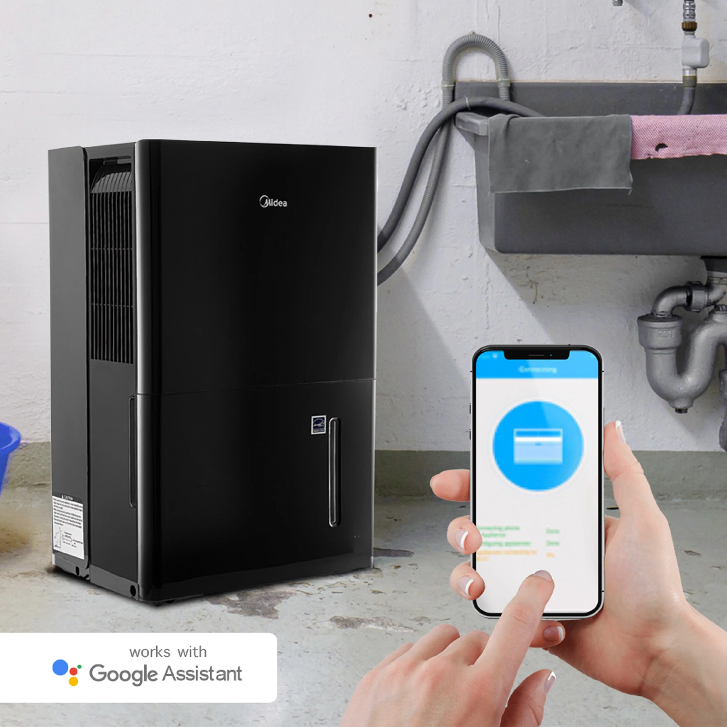 Midea 50-Pint Smart Dehumidifier with Pump - Wet Rooms, Energy Star, Black, MAD50PS1WBL