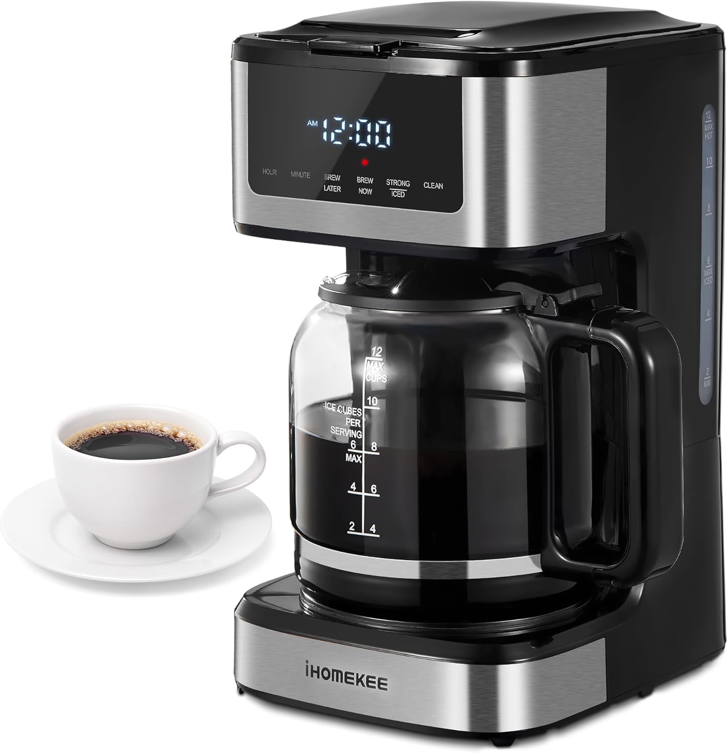 Programmable Drip Coffee Maker 12 Cup, Coffee Machine with Iced Coffee Function, Touch Screen, Regular & Strong Brew, Coffee Pot for Home and Office, Auto Shut-Off Function