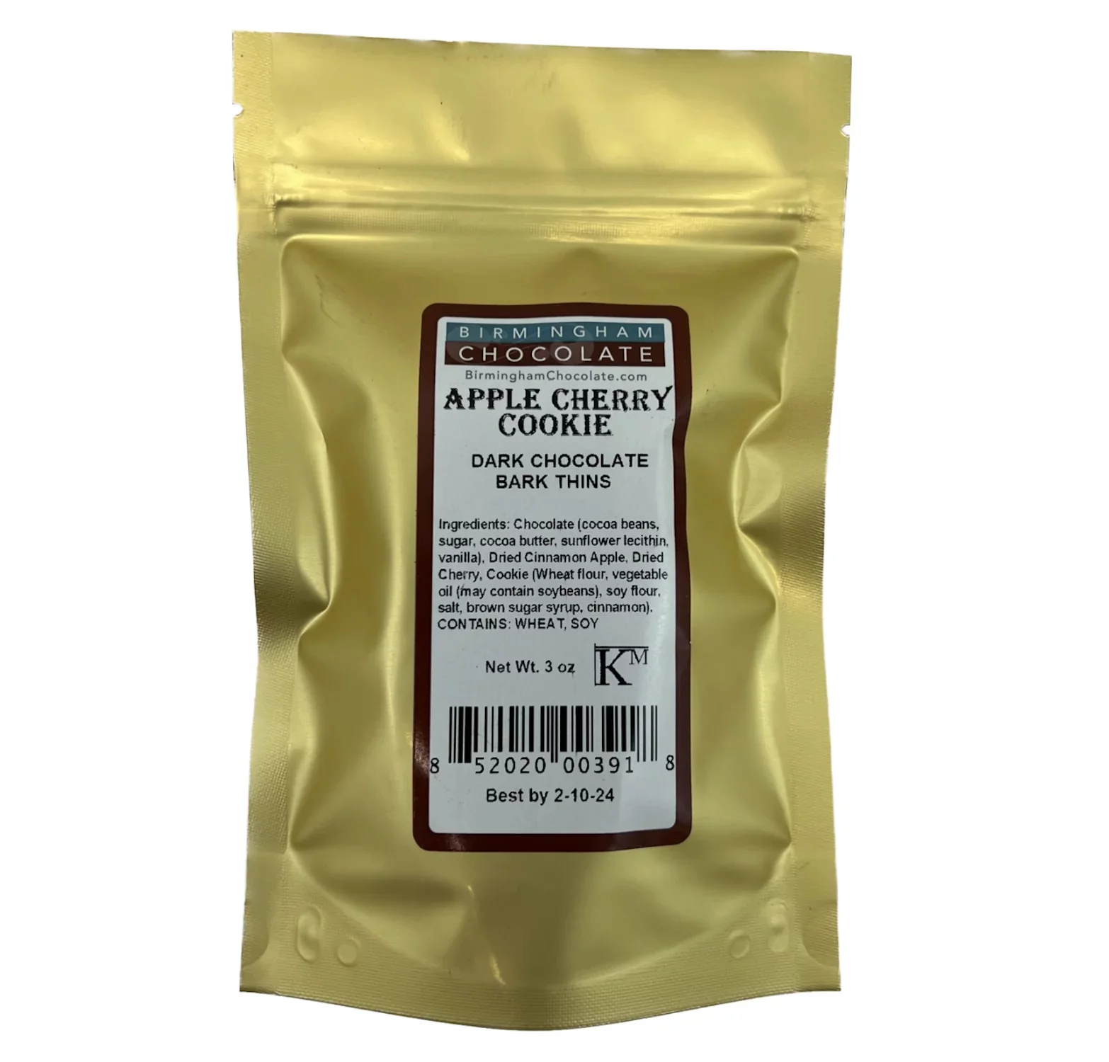 Birmingham Chocolate Bark Thins, 6 Pouches, 18oz - Michigan Cherry, Apple - Gourmet, Natural, Kosher, Artisan - Great for Birthdays, Holidays, Gifts for Kids, 18oz