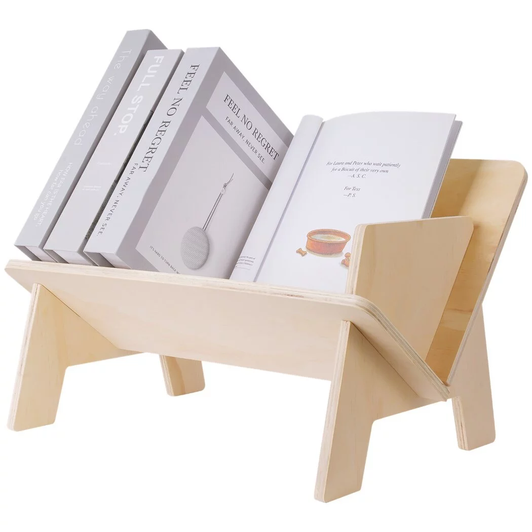 Wooden Desktop Bookshelf, Simple Tilted Tabletop Bookcase, Desktop Display Bookshelf, Wooden Desk Organizer and Storage Rack for Books, Magazines, CDs