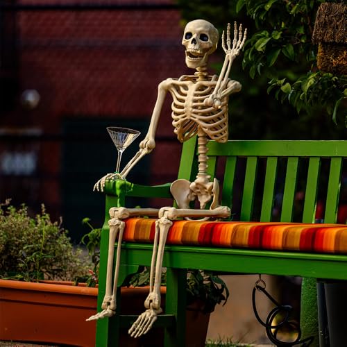 5.4 ft Halloween Skeleton - Life Size Human Skeleton with Full Body Posable Joints - Spooky Scary Plastic Skeleton for Outdoor Decoration, Halloween Party Decor, Haunted House Props