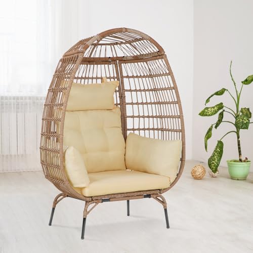 PayLessHere Outdoor Egg Chair Oversized Outdoor Furniture Wicker Chair All Weather PE Rattan Chair 352lbs Capacity with Removable Thick Cushions for Patio Balcony Backyard Garden Indoor, White