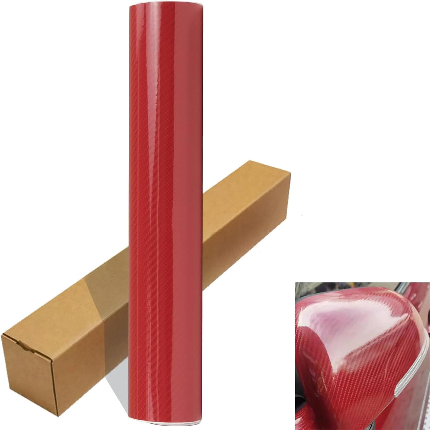 Red Carbon Fiber Vinyl Wrap 10ft x 1ft Self Adhesive Film, Red Vinyl Wrap Bubble Free with Air Release Technology, Perfect for Cars DIY Exterior Interior Protection (RED 6D 10ft x 1ft)