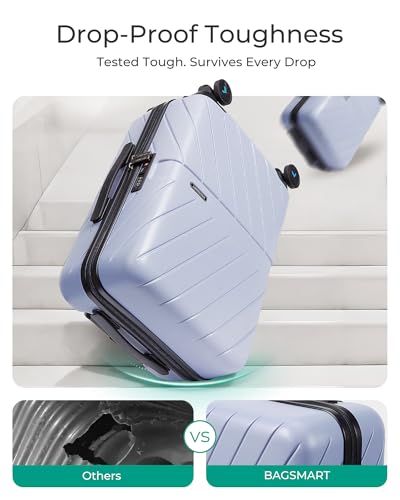 BAGSMART Carry On Luggage 22x14x9 Airline Approved With TSA Lock, 1OO% Polycarbonate Hardside Luggage with Spinner Wheels, Durable Hard Shell Carry On Suitcase 20 inch Black