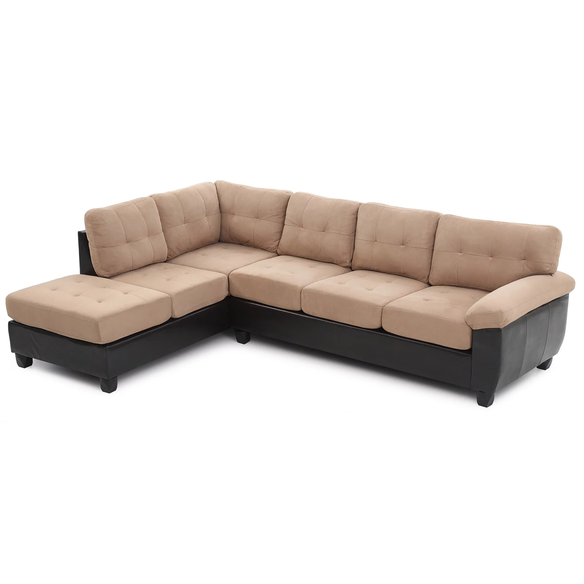 Passion Furniture Gallant 111 in. W 2-piece Faux Leather and Microfiber L Shape Sectional Sofa in Mocha