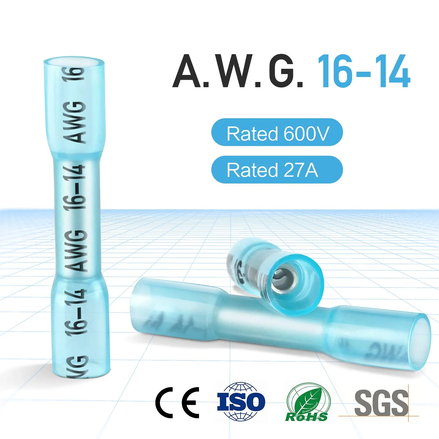 TICONN Blue 200PCS Heat Shrink Butt Wire Connector Kit, Insulated Waterproof Electrical Marine Automotive Wire Crimp Terminals Butt Splice (Blue200PCS)