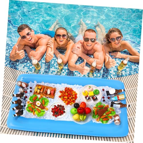Hemoton 1 Set 2PCS Inflatable Pool Serving Bar and 3pcs Mesh Food Tent Set Drinking Buffet Tray Inflatable Ice Serving Buffet Bar Drinks Cooler Tray with Drain Plug (Blue)