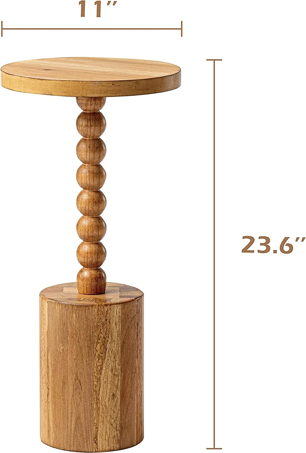 Pedestal End Table, Rustic Wood Drink Table with Base, Round Martini Table for Small Space Living Room, Bedroom, Natural Wood Color (PH03065-0)