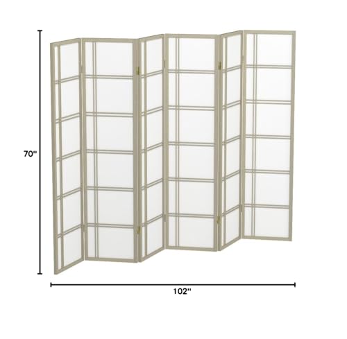 Red Lantern 6 ft. Tall Double Cross Shoji Screen-Grey-3 Panels Room Divider