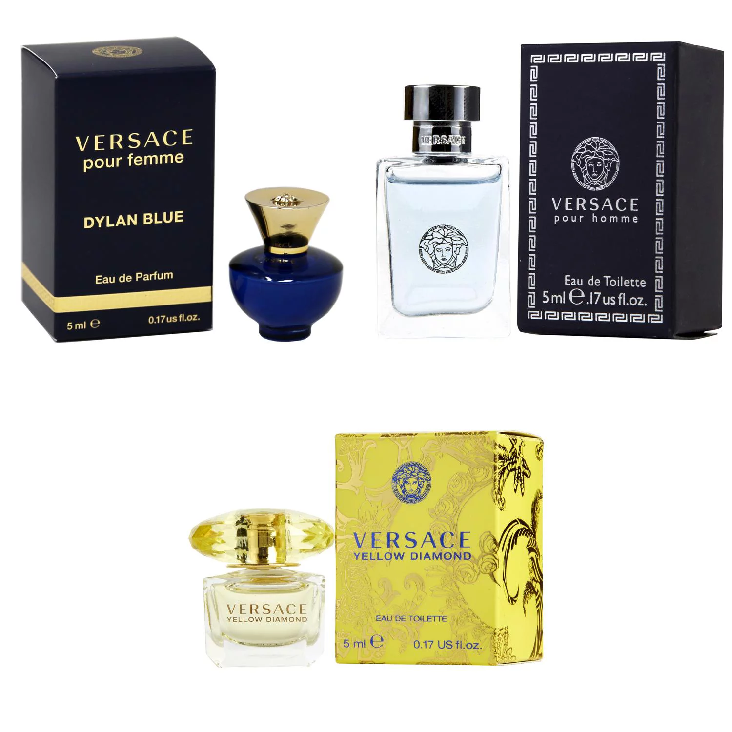 Versace Dylan Blue Femme EDP, Pour Homme EDT, Yellow Diamond  EDT - 5ml 3PK Kit