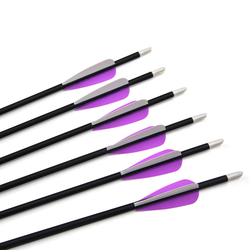 AME 32 inch Hunting Arrow 500 Spine Mixed Carbon Target Practice with 3inch Rubber Feather（Pack of 12）