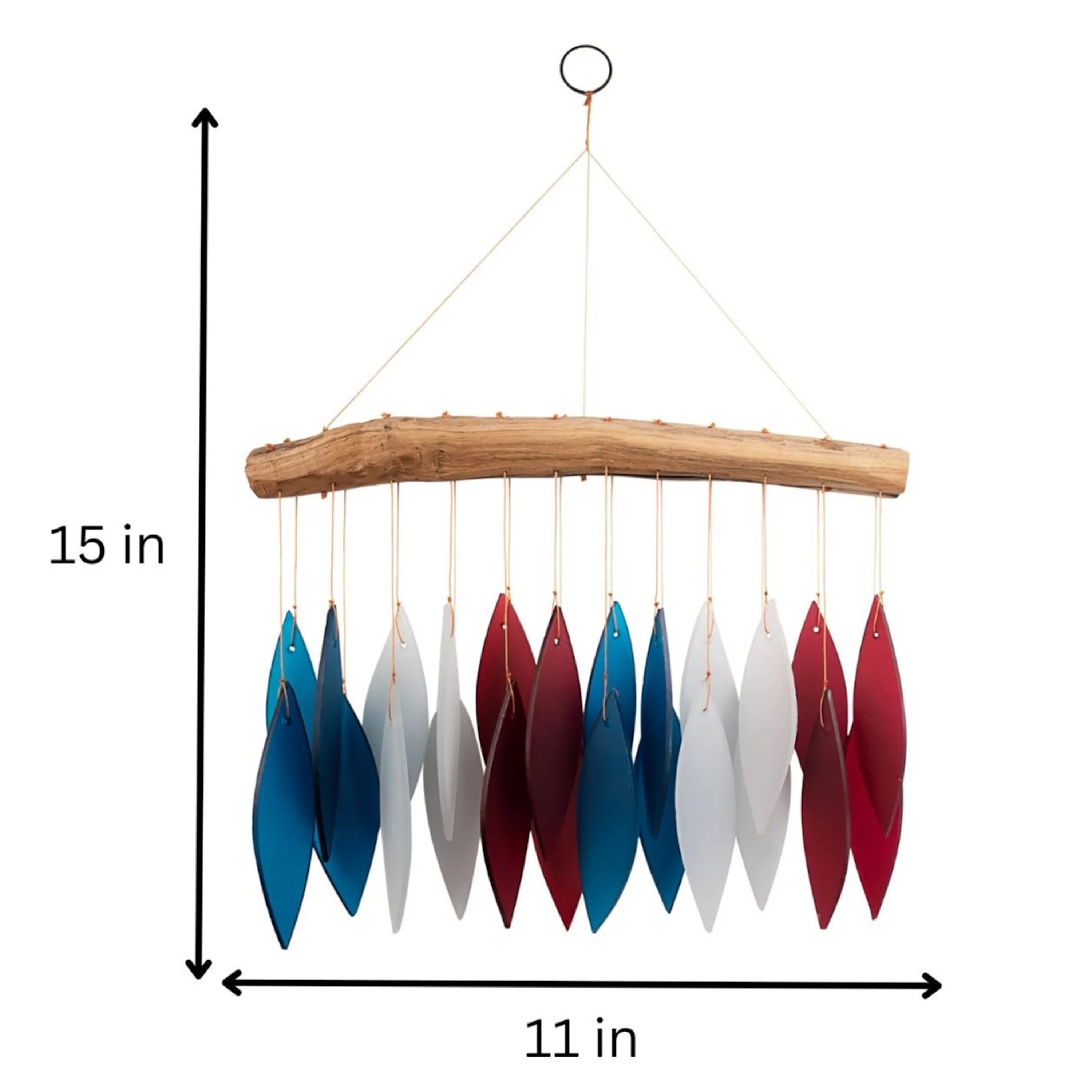 Blue Handworks Glass Wind Chime Red White and Blue Wind Chimes 4th of July Decor