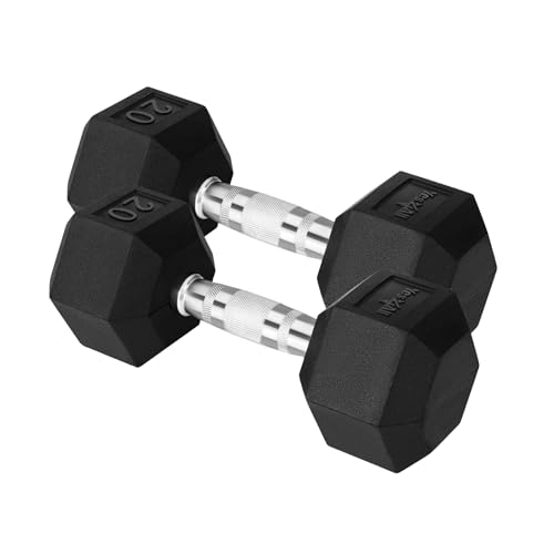 Yes4All Chrome/Rubber Grip Encased Hex Dumbbells – Hand Weights With Anti-Slip 10-30 LBS Pair