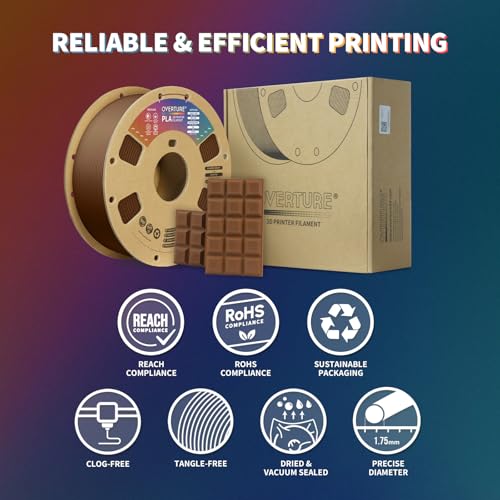 OVERTURE PLA Filament 1.75mm PLA 3D Printer Filament, 2kg Cardboard Spool (4.4lbs), Dimensional Accuracy +/- 0.02mm, Fit Most FDM Printer (Black 2-Pack)