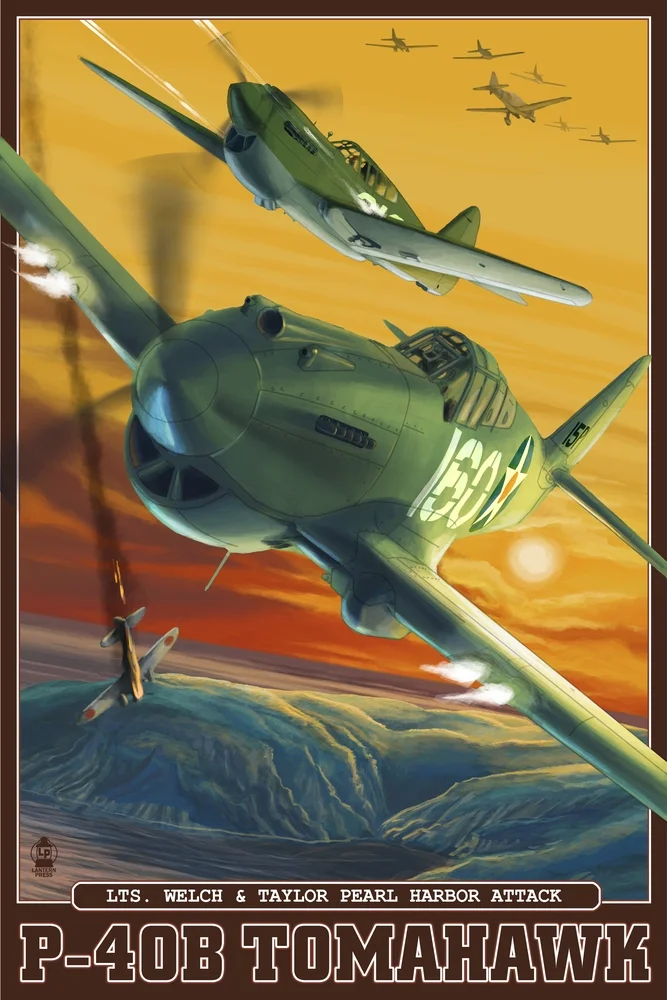 Pearl Harbor, Hawaii, P-40B Tomahawks (16x24 Giclee Gallery Art Print, Vivid Textured Wall Decor)