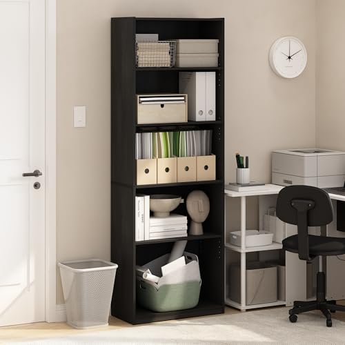 Furinno Gehry 5-Tier Bookcase, Bookshelf with Adjustable Shelves, White