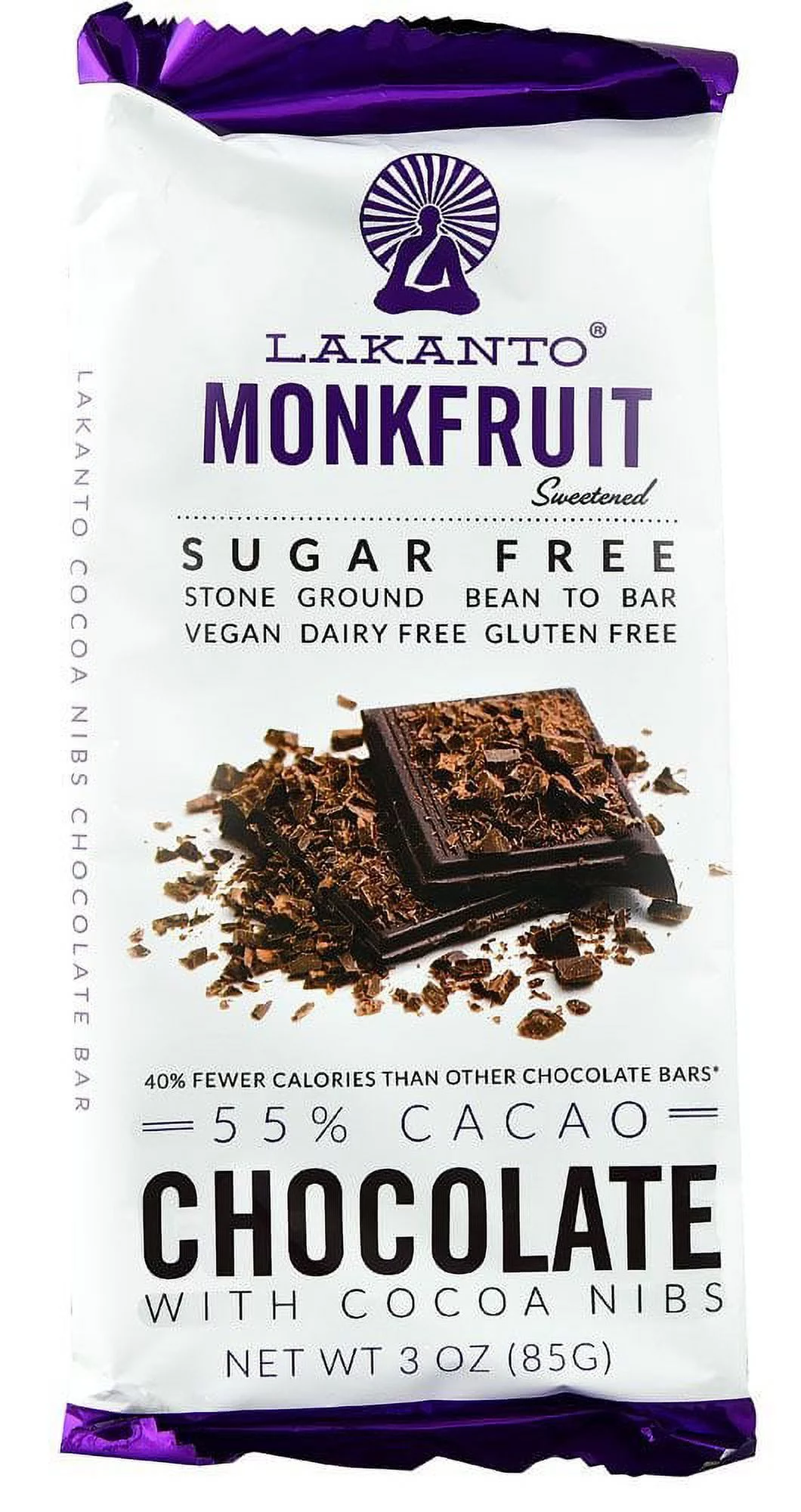 Monkfruit Sweetened Chocolate Bar  Dark Chocolate With Cacao Nibs  Case Of 8  3 Oz.
