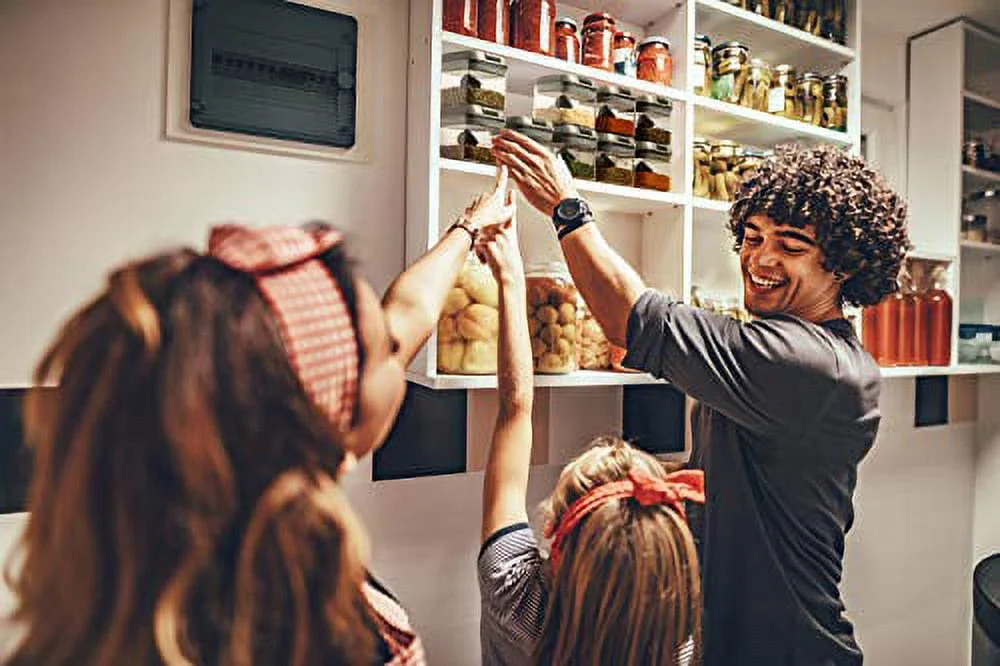 Shazo Airtight 9 Pc Mini Container Set + 9 Spoons, Labels & Marker - Durable Clear Plastic Food Storage Containers with Lids - Kitchen Cabinet Pantry Containers for Spices, Herbs, Coffee, Tea etc GRAY