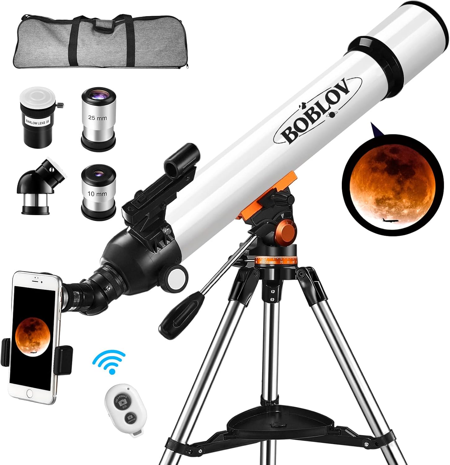 BOBLOV Astronomical Telescope for Adult/Kids, 700mmFocal Length, 70mm Aperture Glass Coating Astronomical Refractor Telescope with Adjustable Stainless Steel Tripod, for Professional, Amateur