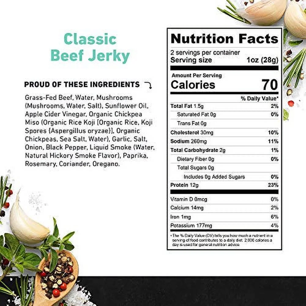 Zero Sugar Classic Beef Jerky by Country Archer, 100% Grass-Fed, Sugar Free, Gluten Free, Protein Snacks, 2 Ounce, 6 Pack