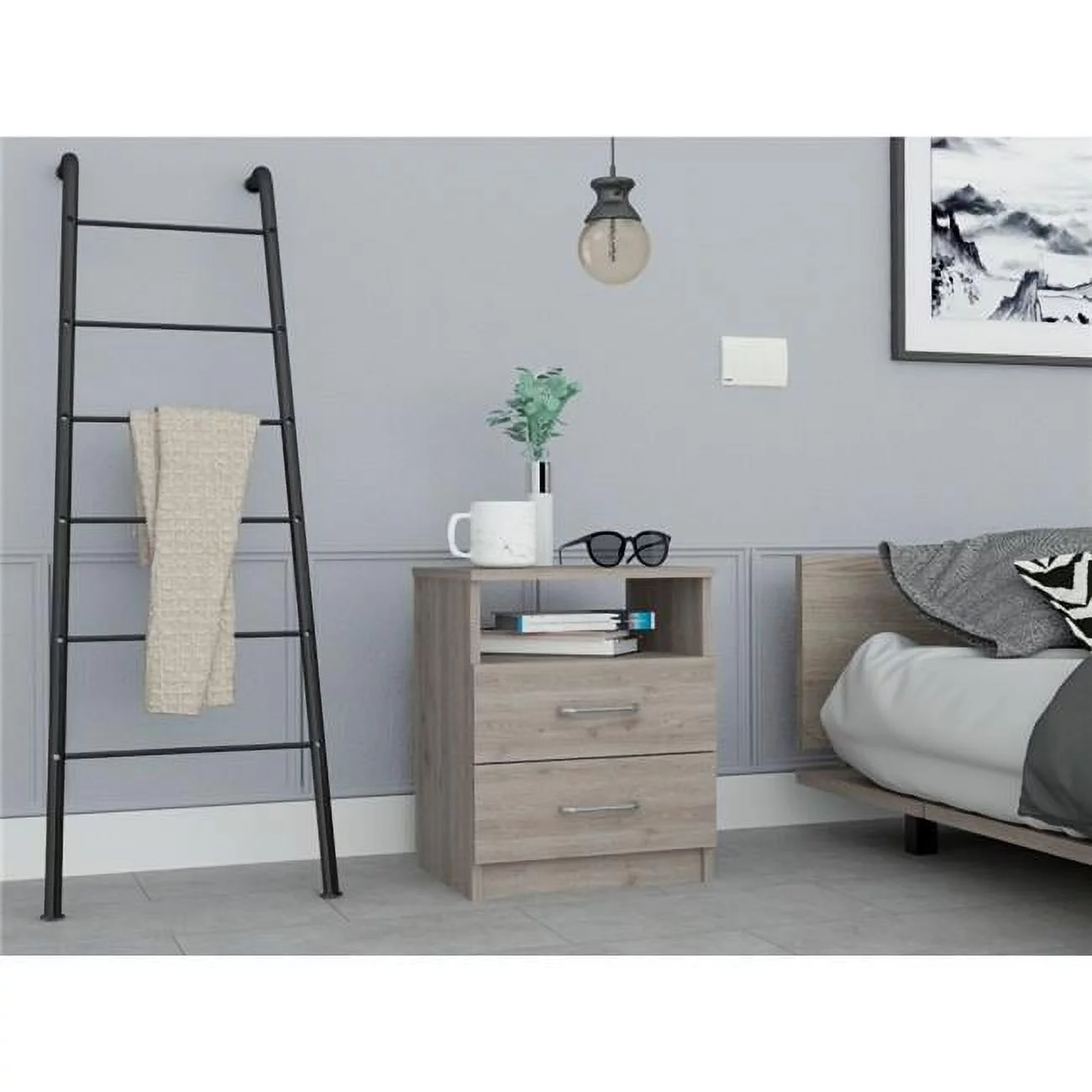 HomeRoots 477927 Modern & Stylish Particle Bedroom Nightstand, Light Grey