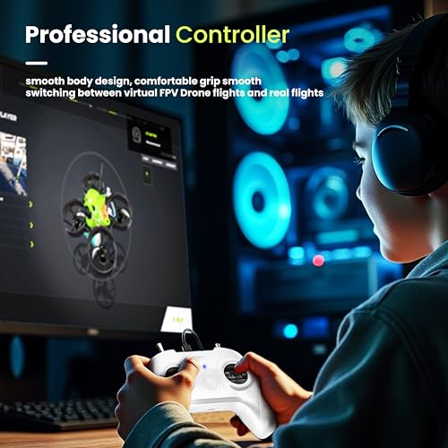 STARDRONE S8 RC Flight Simulator Controller- 8 Channels FPV Drone Games Remote Controller Support Popular System&Platform- Ideal for Beginner Pilots Professional Training Experience(Mode 2) (White)