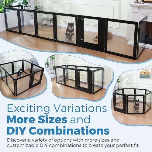 Heavy Duty Clear Acrylic Dog Playpen, Transparent Pet Pen, Metal Frame Easy Assemble Kennel Enclosure, Ideal for Small to Medium Dogs, Cats, and Other Small Pets (White, 6 Panels with Door)