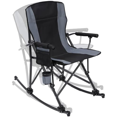 REDCAMP 2 in 1 Oversized Folding Rocking Camping Chair with Removable Rockers, Portable Rocker with High Back, Heavy Duty Hard Armchair for Patio Lawn and Outdoors, Black