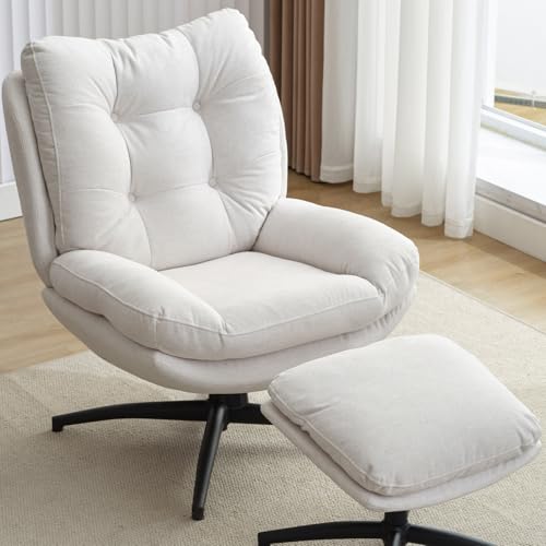 Swivel Accent Chair with Ottoman Set,TV Lounge Chair with 360 Degree Swiveling,Tilting for Living Room, Chenille Comfy Reading Chair with 23
