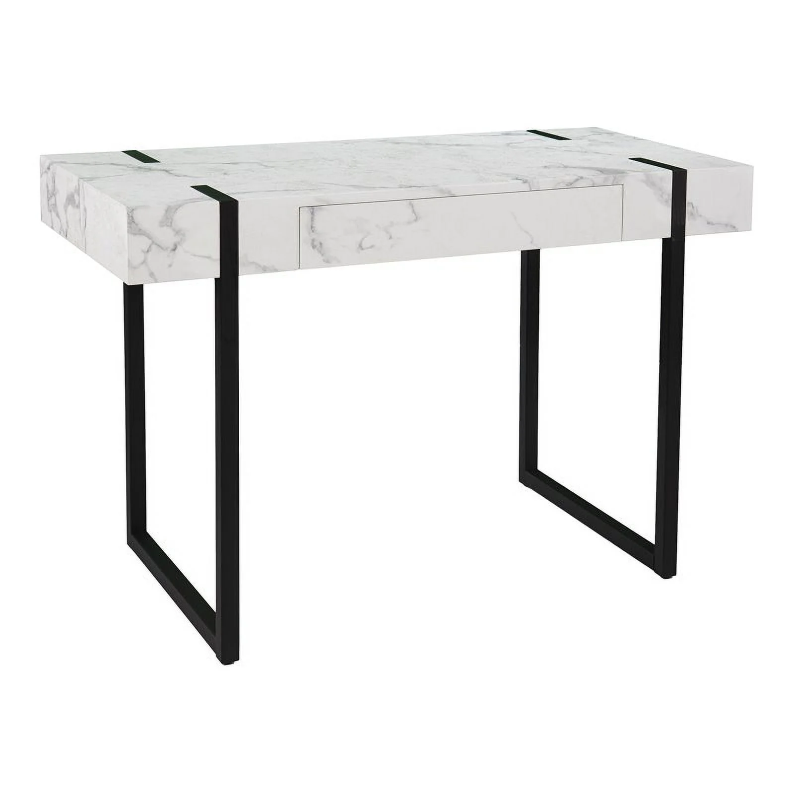 Maklaine Modern / Contemporary Desk in Black with White Faux Marble