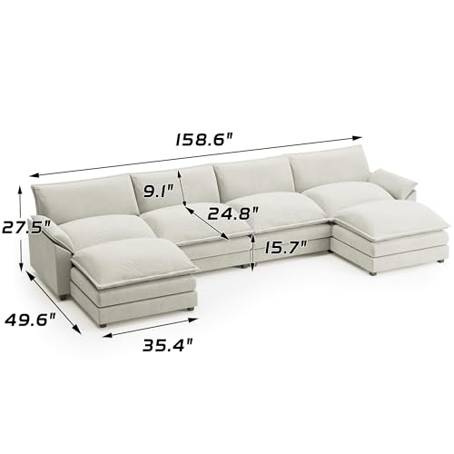 Shahoo Sectional Modular Sofa U Shaped Chenille Fabric Couch with High Supportive & Soft Sponges and Removable Ottoman, Sleeper Comfy Upholstered Furniture for Living Room, Dark Grey