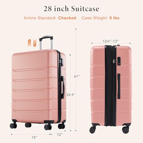 Sweetcrispy Carry on Luggage, Hard Shell ABS, Double Spinner Wheels Lightweight Suitcase TSA Lock, Navy Blue, 24 Inch