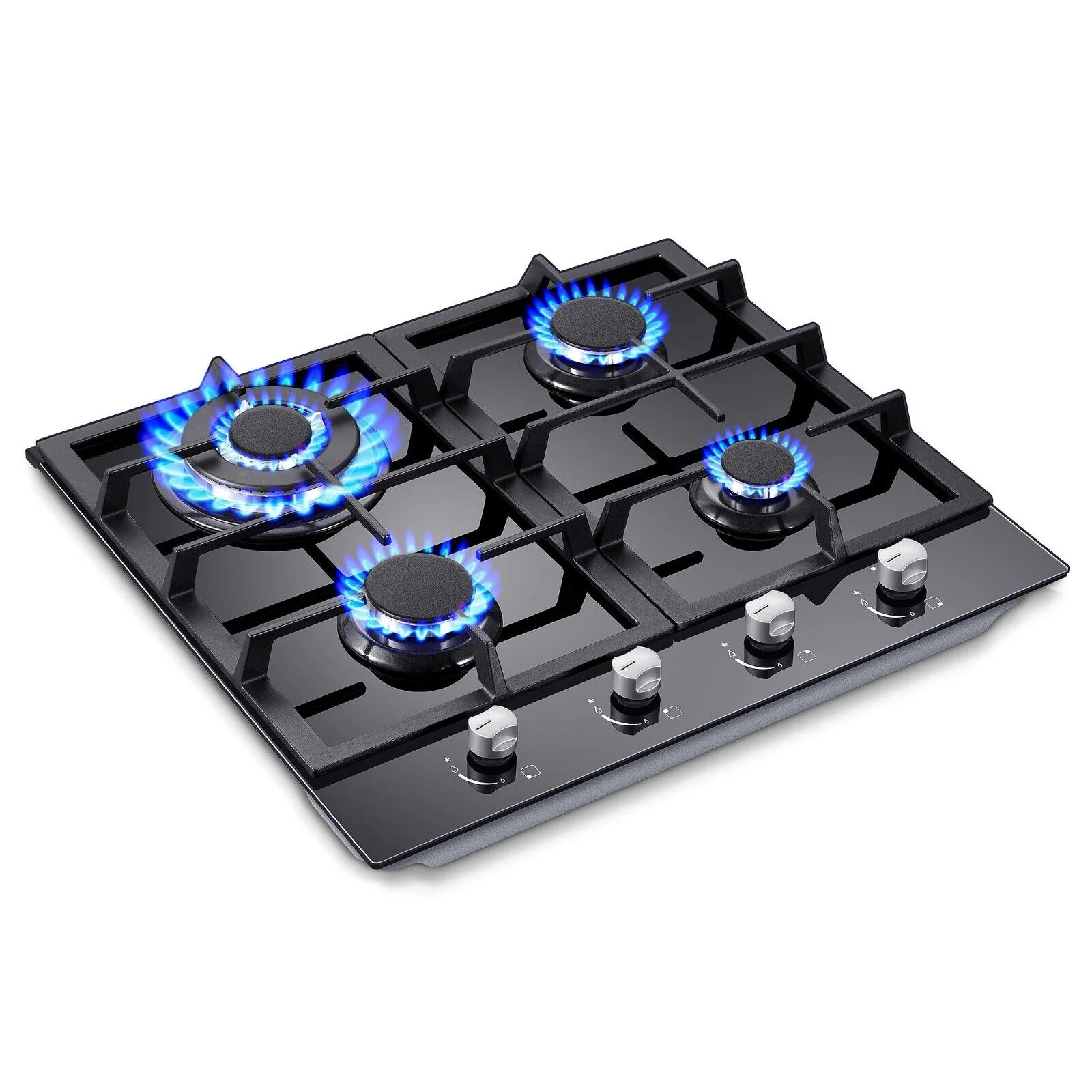 24 inch Built-in Gas Cooktop 4 Burners with Tempered Glass Dual Burners NG/LPG Convertible Countertop
