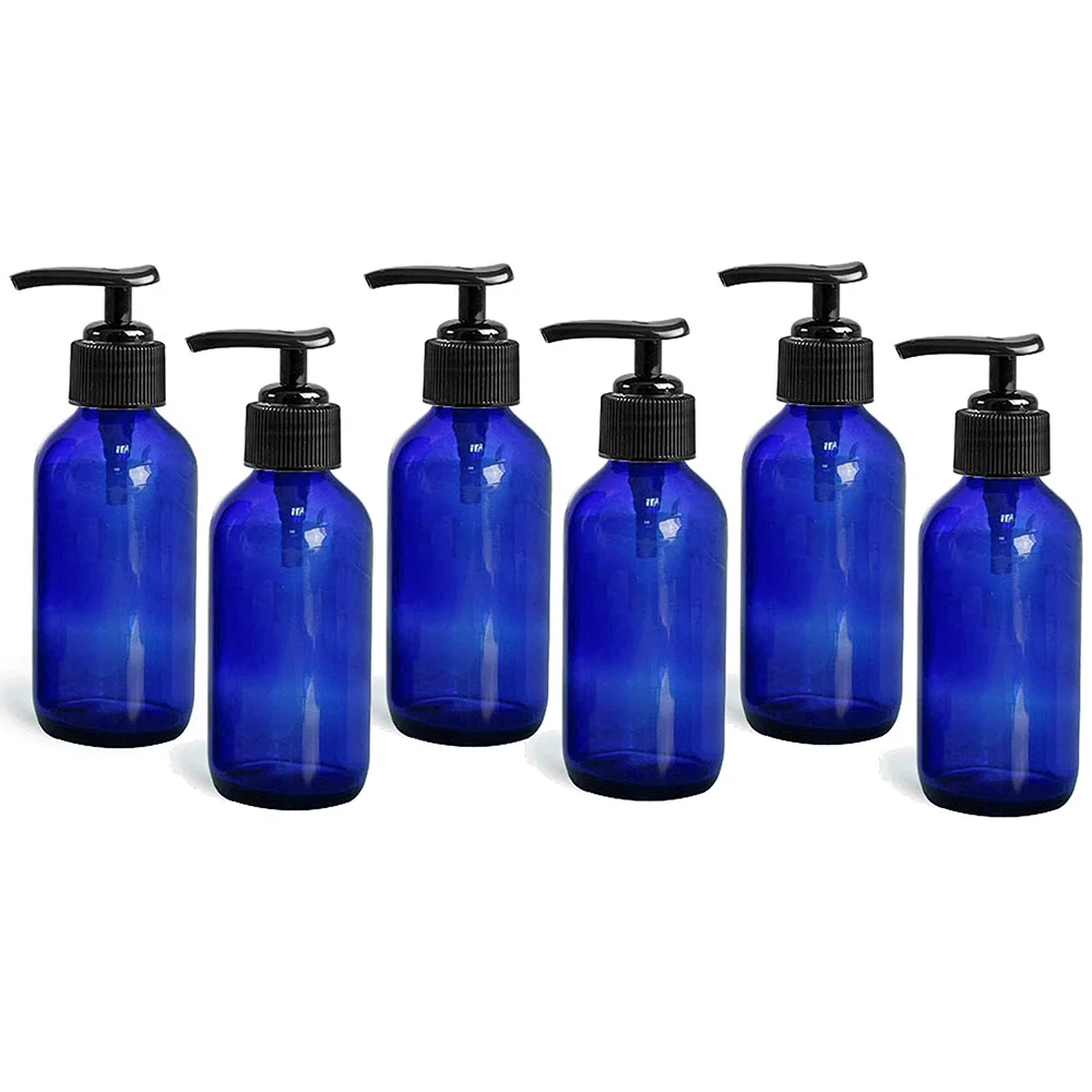 Royal Massage Boston Round Glass Bottle with Saddle Pump - Cobalt Blue 4oz - Set of 6