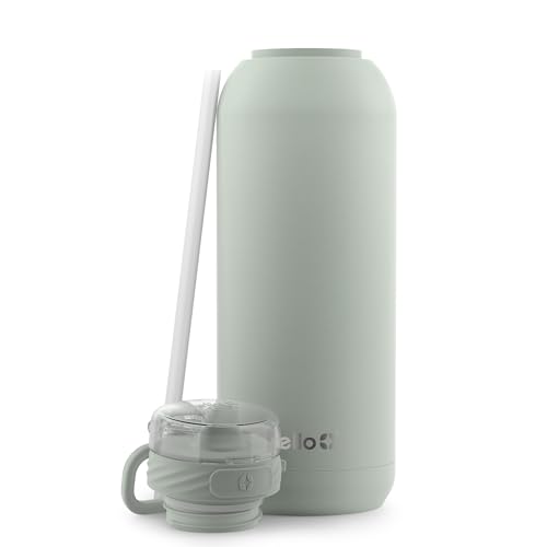 Ello Cooper 32oz Stainless Steel Water Bottle with Straw and Carry Handle, Double Walled and Vacuum Insulated Metal, Leak Proof Locking Lid with Soft Silicone Spout, Reusable, BPA Free, Yucca