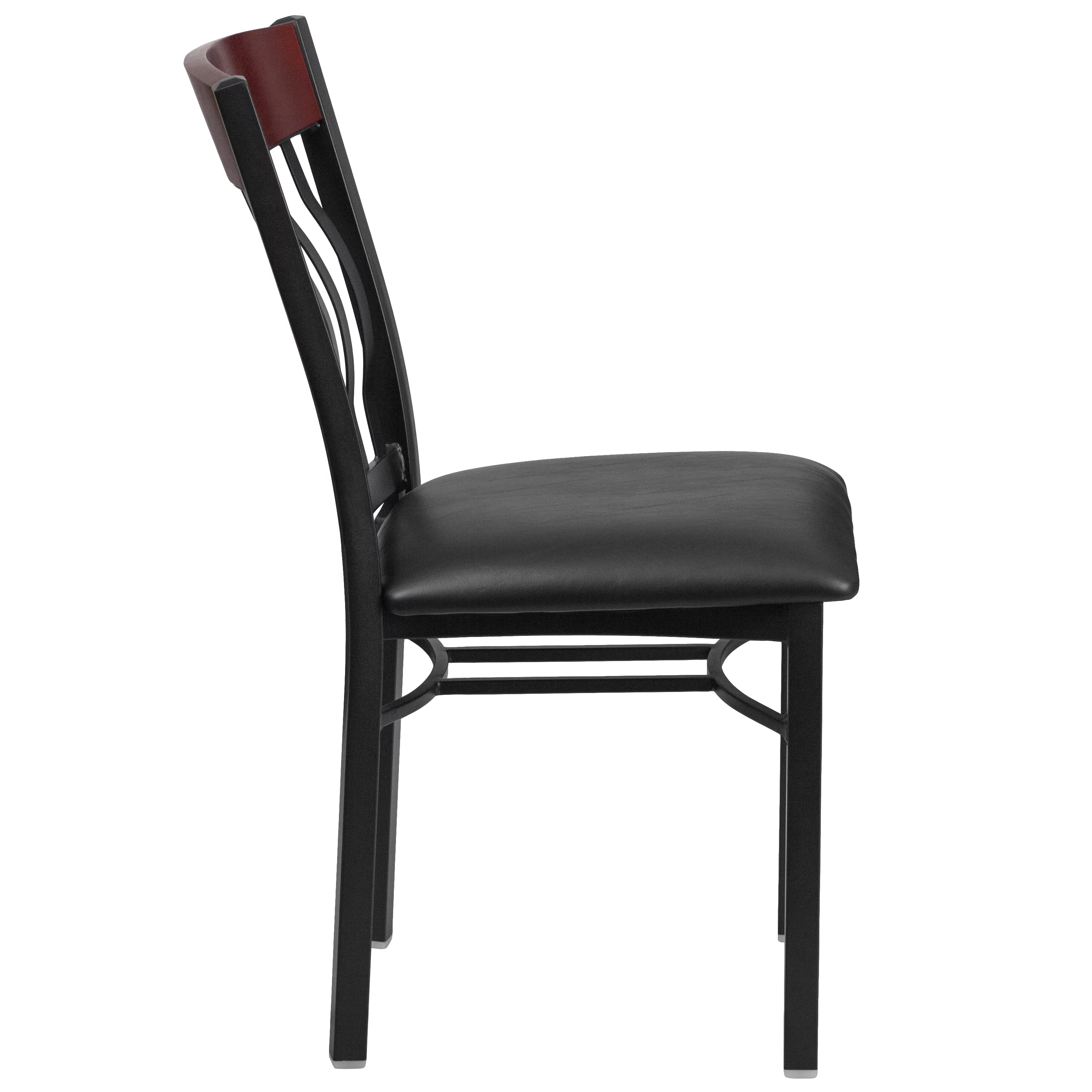 Emma + Oliver Vertical Back Black Metal/Mahogany Wood Dining Chair