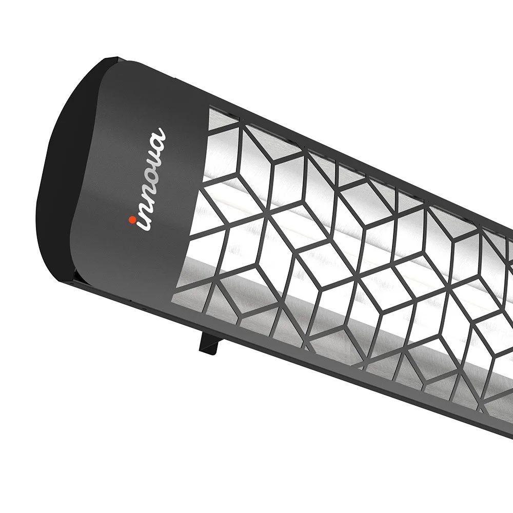 Innova-6000 Watt Electric Infrared Dual Element Heater-480 Voltage-Black Finish-Stella Decorative Fascia-Outdoor Wall Mount Electric Heater-EF60480B6