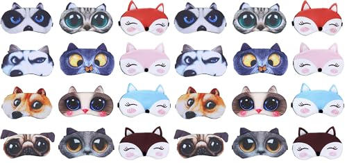 EBaokuup 12 Pack Animal Sleep Eye Mask - Soft Funny Blindfolds Sleeping Mask, Cute Cat Dog Eye Cover Eye Shade for Kids Girls Men Women Plane Travel Nap Night Sleeping