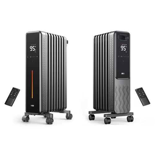 Dreo 1500W Radiator Heater, Portable Space Oil Filled with Remote Control, 4 Modes & 1500W Oil Filled Radiator, Electric Radiant Heaters for indoor use Large Room with Remote
