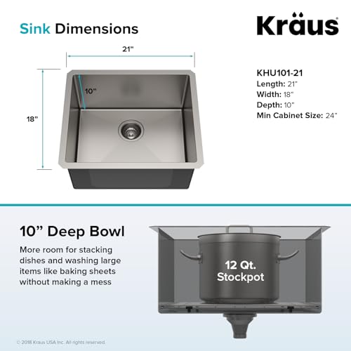 Kraus KHU101-24L Standart PRO 24-inch Undermount 16 Gauge Single Bowl Laundry and Utility Sink, 24 Inch, Tight Radius
