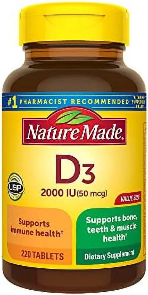 Nature Made Vitamin D3 2000 IU (50 mcg), Dietary Supplement for Bone, Teeth, Muscle and Immune Health Support, 220 Tablets, 220 Day Supply 220 Count (Pack of 1)