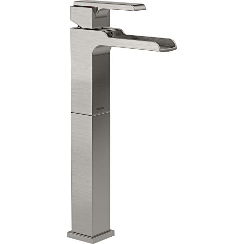 DELTA FAUCET Ara Vessel Sink Faucet, Single Hole Bathroom Faucet, Single Handle Bathroom Faucet Chrome, Waterfall Faucet, Chrome 768LF, 14.63 x 2.00 x 5.38 inches