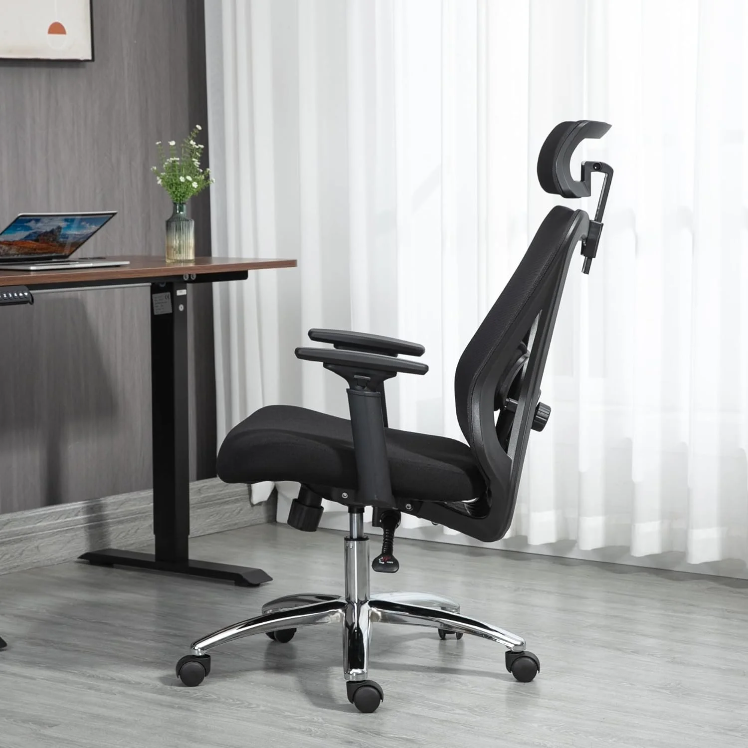 High Back Office Chair Mesh Ergonomic Office Chair with Lumbar Support & Headrest & Flip-up Arms Height Adjustable Rocking Home Office Desk Swivel Computer Study Chair Black