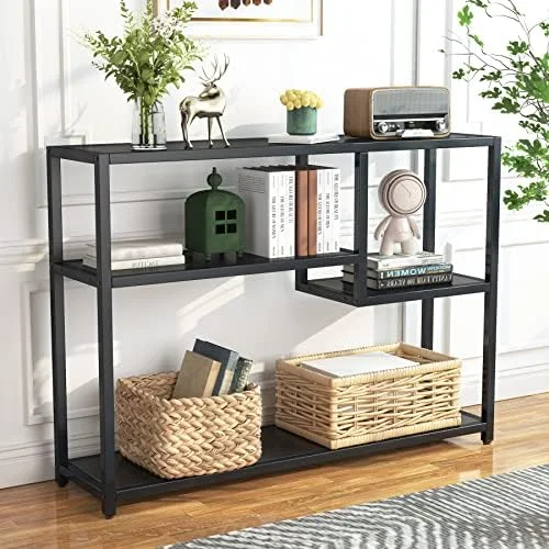 KHBIULIFE Console Table  Small Black Entryway Table with  Shelves  43 Inch Vintage Entrance Table Behind Couch Table for Living Room  Entryway  Hallway  Foyer  TV Stand