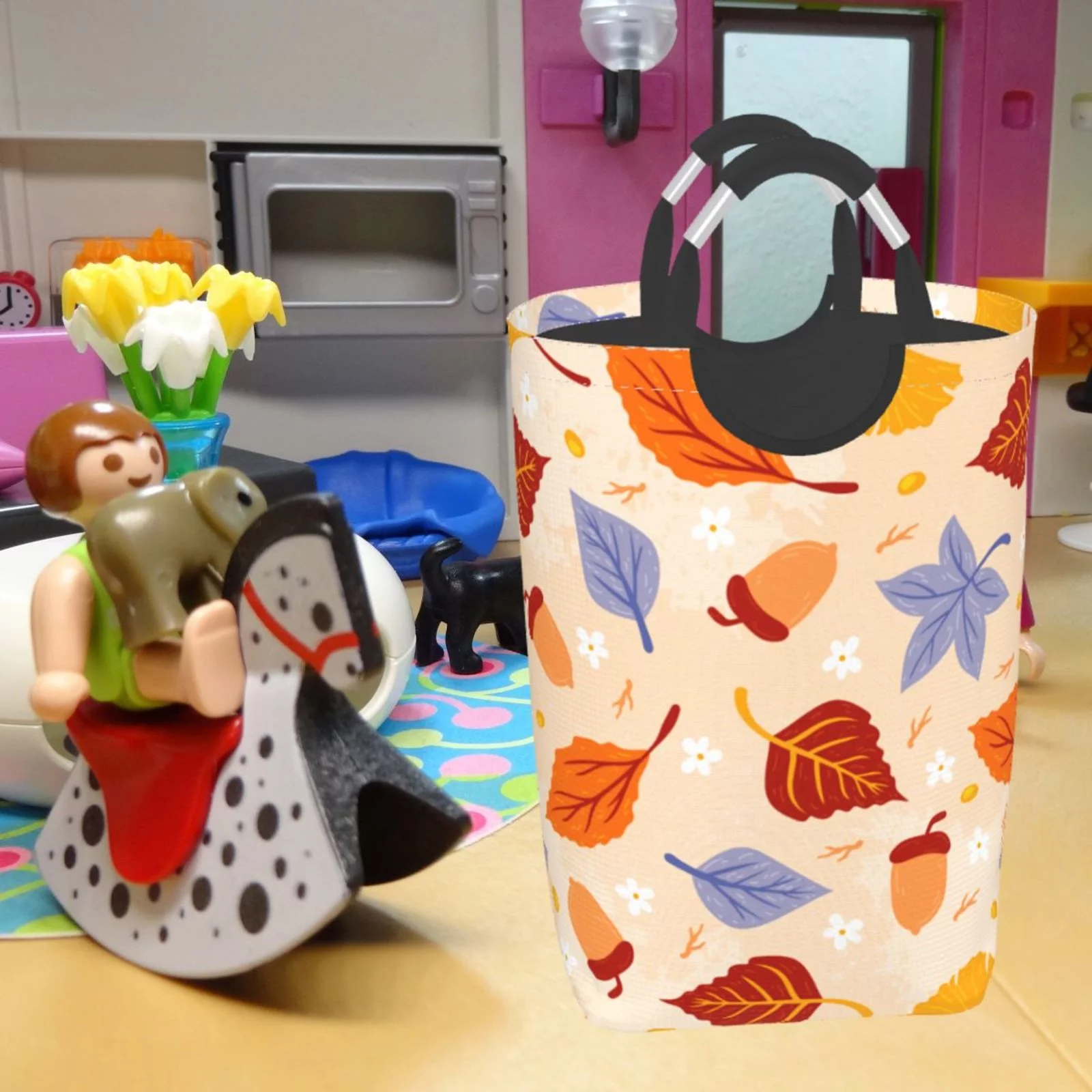 XMXT Collapsible Laundry Basket Hamper, Autumn Nut Leaves Large Laundry Bag Clothes Hamper with Aluminum Handle, 50L