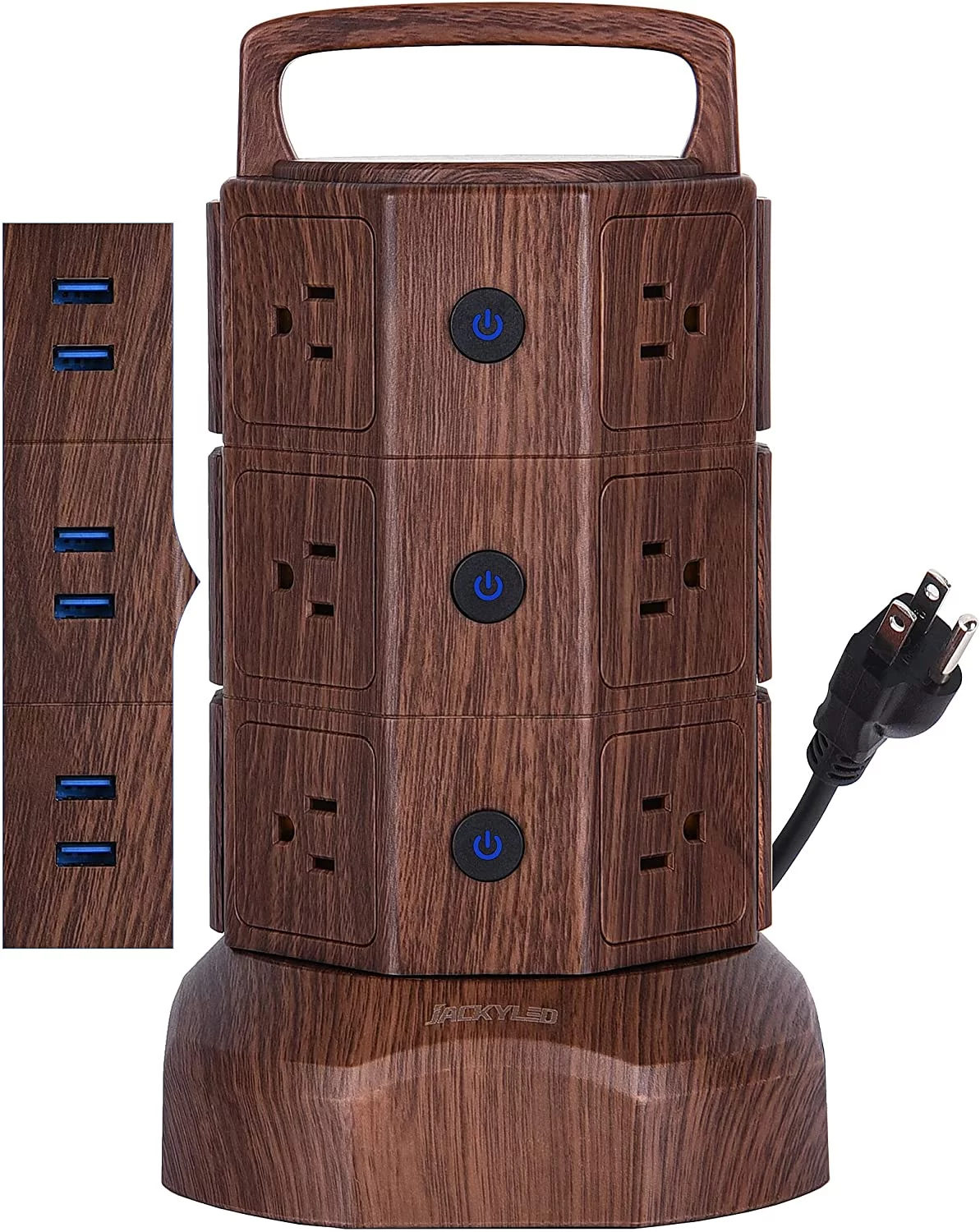 JACKYLED Surge Protector Power Strip Tower 6 USB Ports and 12 AC Outlets Electric Charging Station