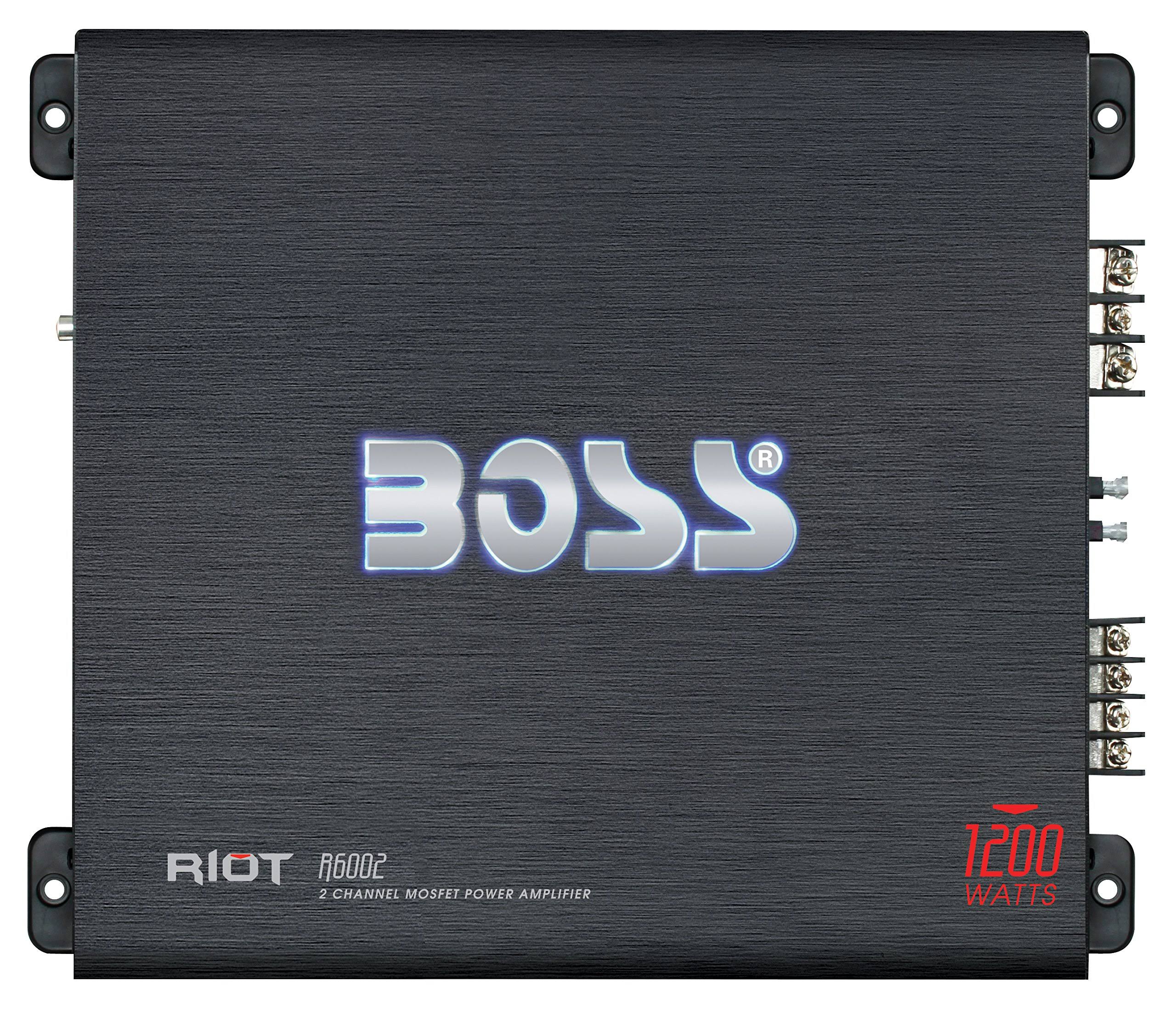 Boss Audio R6002 - Riot 1200 Watt, 2 Channel, 2/4 Ohm Stable Class A/B, Full Range, Bridgeable, MOSFET Car Amplifier with Remote